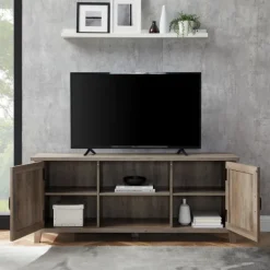 Tv Stands & Media Consoles-Kirkland's Home Wash Grooved Door Tv Stand Gray