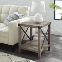 Accent & End Tables-Kirkland's Home Wash Industrial X-Frame Accent Table Gray