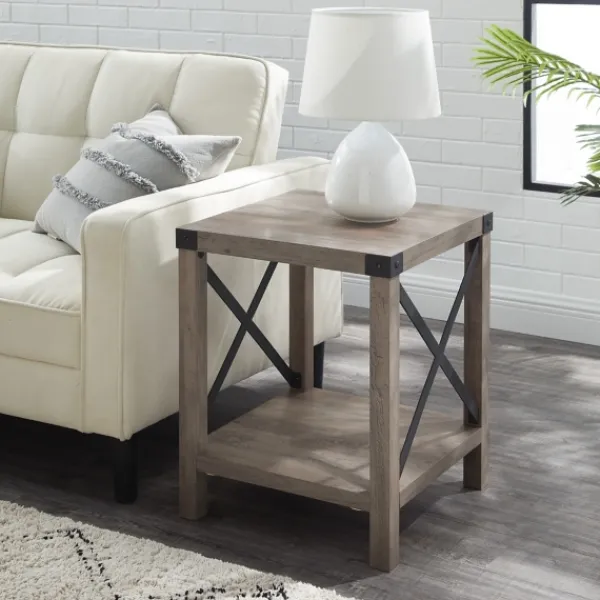 Accent & End Tables-Kirkland's Home Wash Industrial X-Frame Accent Table Gray