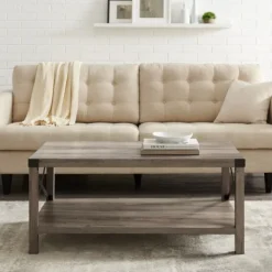 Coffee Tables-Kirkland's Home Wash Industrial X-Frame Coffee Table Gray