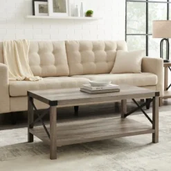 Coffee Tables-Kirkland's Home Wash Industrial X-Frame Coffee Table Gray