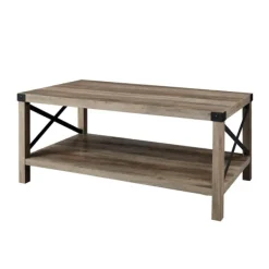 Coffee Tables-Kirkland's Home Wash Industrial X-Frame Coffee Table Gray