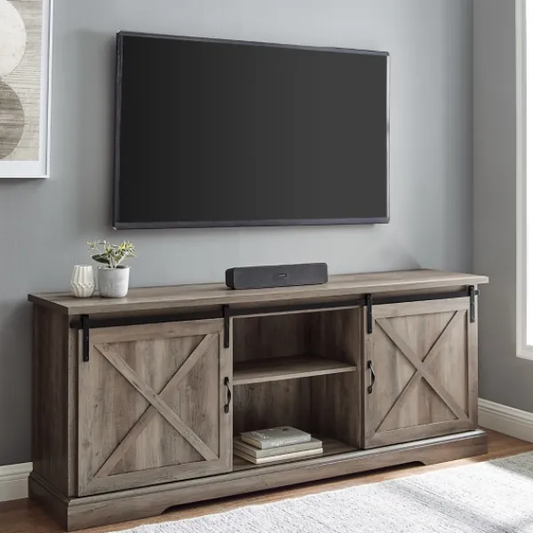 Tv Stands & Media Consoles-Kirkland's Home Wash Sliding Barn Door Tv Stand Gray