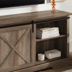Tv Stands & Media Consoles-Kirkland's Home Wash Sliding Barn Door Tv Stand Gray