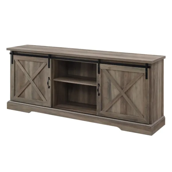Tv Stands & Media Consoles-Kirkland's Home Wash Sliding Barn Door Tv Stand Gray