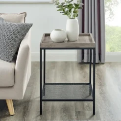 Accent & End Tables-Kirkland's Home Wash Square Tray Style Top Accent Table Gray