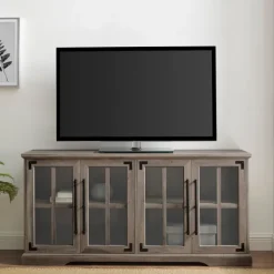 Tv Stands & Media Consoles-Kirkland's Home Wash Window 4-Door Tv Stand Gray