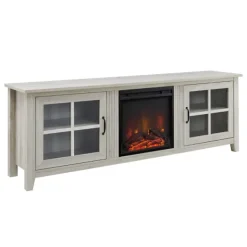 Tv Stands & Media Consoles-Kirkland's Home Wash Windowpane Fireplace Cabinet White