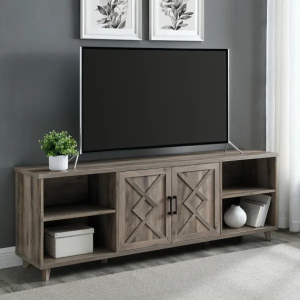 Tv Stands & Media Consoles-Kirkland's Home Wash Wood Helix Open Shelf Tv Stand Gray