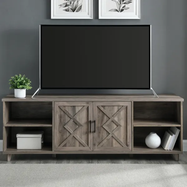 Tv Stands & Media Consoles-Kirkland's Home Wash Wood Helix Open Shelf Tv Stand Gray