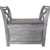 Benches & Ottomans-Kirkland's Home Washed Acacia Wood Storage Bench With Arms Gray/White