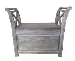 Benches & Ottomans-Kirkland's Home Washed Acacia Wood Storage Bench With Arms Gray/White