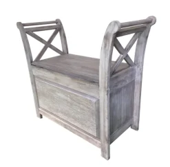 Benches & Ottomans-Kirkland's Home Washed Acacia Wood Storage Bench With Arms Gray/White