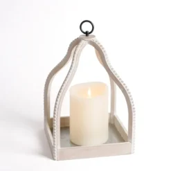 Lanterns-Kirkland's Home Washed Beaded Open Lantern, 16 In. White