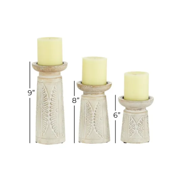 Candle Holders-Kirkland's Home Washed Carved Wood Candle Holders, Set Of 3 White