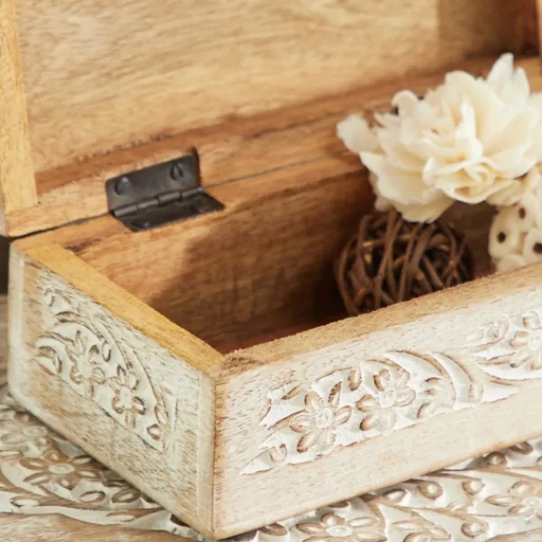 Baskets & Boxes-Kirkland's Home Washed Floral Carved Wood Boxes, Set Of 3 White