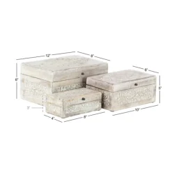 Baskets & Boxes-Kirkland's Home Washed Floral Carved Wood Boxes, Set Of 3 White