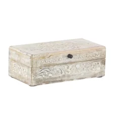 Baskets & Boxes-Kirkland's Home Washed Floral Carved Wood Boxes, Set Of 3 White