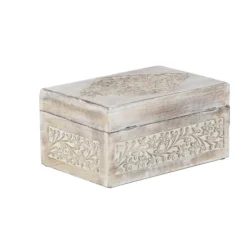 Baskets & Boxes-Kirkland's Home Washed Floral Carved Wood Boxes, Set Of 3 White
