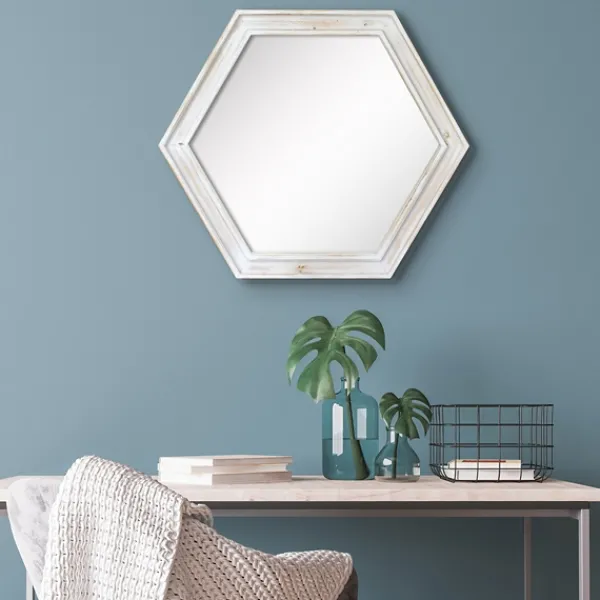 Decorative Mirrors-Kirkland's Home Washed Hexagon Frame Mirror White