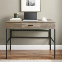 Office Furniture-Kirkland's Home Washed Lift Top Storage Desk Gray