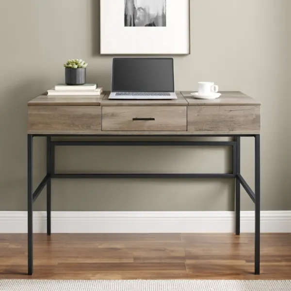 Office Furniture-Kirkland's Home Washed Lift Top Storage Desk Gray