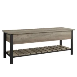 Entryway Furniture-Kirkland's Home Washed Lift-Top Storage Bench Gray