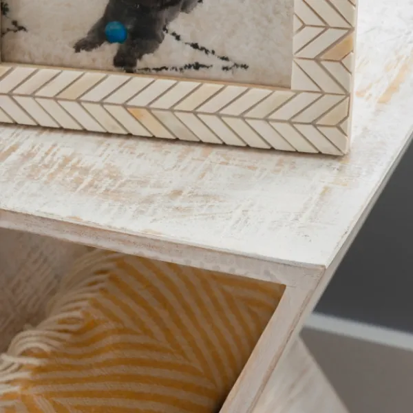 Accent & End Tables-Kirkland's Home Washed Mango Wood Hourglass Accent Table White