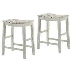 Bar Stools & Counter Height Stools-Kirkland's Home Washed Saddle Seat Counter Stools, Set Of 2 White