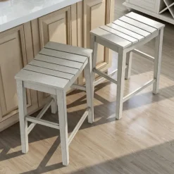 Bar Stools & Counter Height Stools-Kirkland's Home Washed Saddle Seat Counter Stools, Set Of 2 White