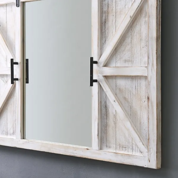 Decorative Mirrors-Kirkland's Home Washed Sliding Barn Door Wall Mirror White