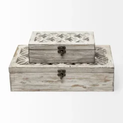Baskets & Boxes-Kirkland's Home Washed Wood Boxes, Set Of 2 White