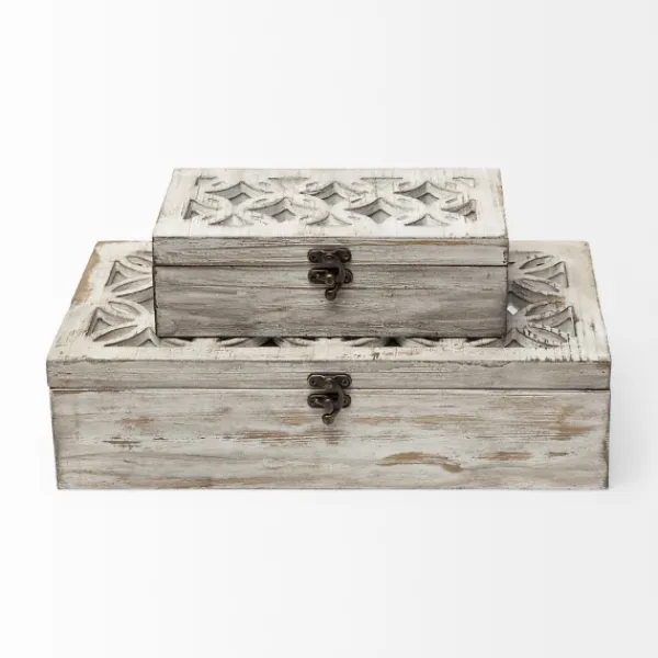 Baskets & Boxes-Kirkland's Home Washed Wood Boxes, Set Of 2 White