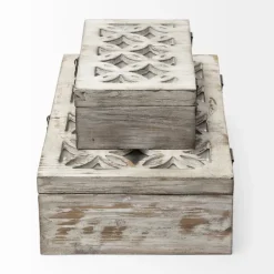 Baskets & Boxes-Kirkland's Home Washed Wood Boxes, Set Of 2 White