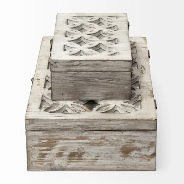 Baskets & Boxes-Kirkland's Home Washed Wood Boxes, Set Of 2 White