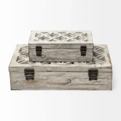 Baskets & Boxes-Kirkland's Home Washed Wood Boxes, Set Of 2 White
