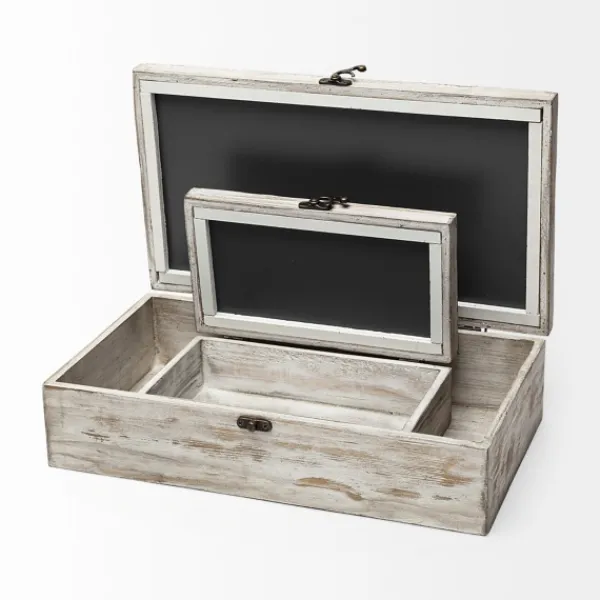 Baskets & Boxes-Kirkland's Home Washed Wood Boxes, Set Of 2 White