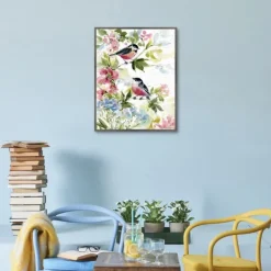 Canvas Art-Kirkland's Home Watercolor Birds I Framed Canvas Art Print Green/Red/White