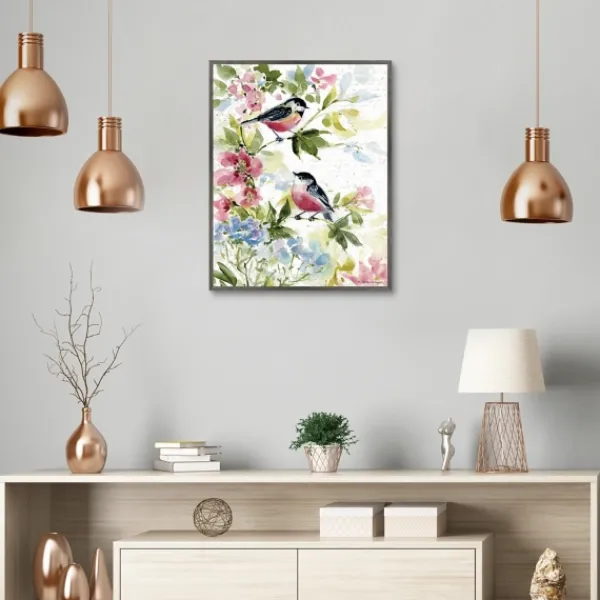 Canvas Art-Kirkland's Home Watercolor Birds I Framed Canvas Art Print Green/Red/White