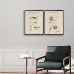 Framed Art-Kirkland's Home Watercolor Fish And Lure Patent Framed Art Print Multi