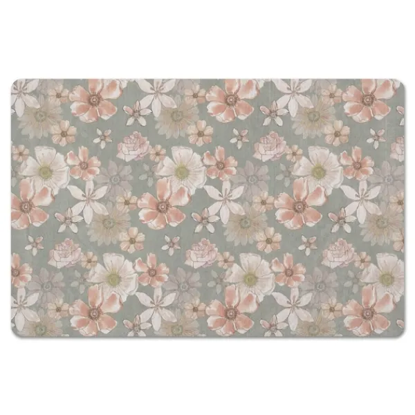 Kitchen & Floor Mats-Kirkland's Home Watercolor Flowers Kitchen Mat Green