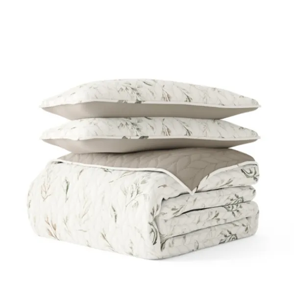 Quilts-Kirkland's Home Watercolor Leaves Reversible 2-Pc. Twin Quilt Set White/Green/Tan