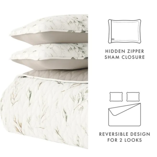 Quilts-Kirkland's Home Watercolor Leaves Reversible 2-Pc. Twin Quilt Set White/Green/Tan