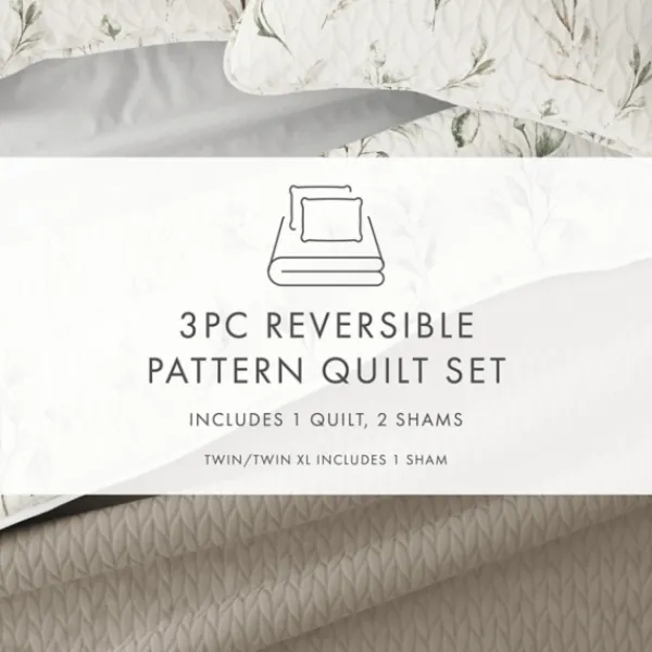 Quilts-Kirkland's Home Watercolor Leaves Reversible 2-Pc. Twin Quilt Set White/Green/Tan