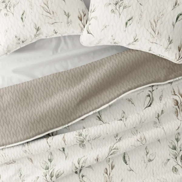 Quilts-Kirkland's Home Watercolor Leaves Reversible 3-Pc. Queen Quilt Set White/Green/Tan