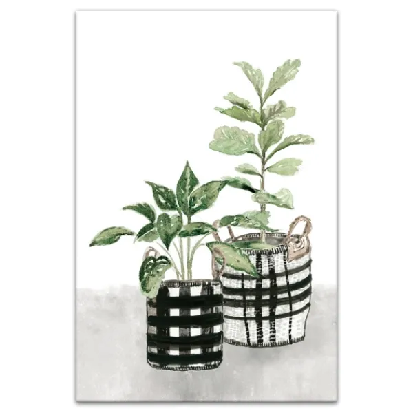 Canvas Art-Kirkland's Home Watercolor Plaid Vase Canvas Art Print, 20X30 In. Green/Black
