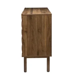 Cabinets & Sideboards-Kirkland's Home Wavy Wood 3-Door Sideboard Cabinet Brown