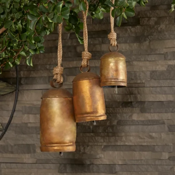 Decorative Accents-Kirkland's Home Weathered Decorative Bells, Set Of 3 Gold