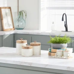 Decorative Bowls & Jars-Kirkland's Home Weathered Ivory Jars With Wooden Lids, Set Of 3 Ivory/Tan