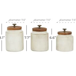 Decorative Bowls & Jars-Kirkland's Home Weathered Ivory Jars With Wooden Lids, Set Of 3 Ivory/Tan